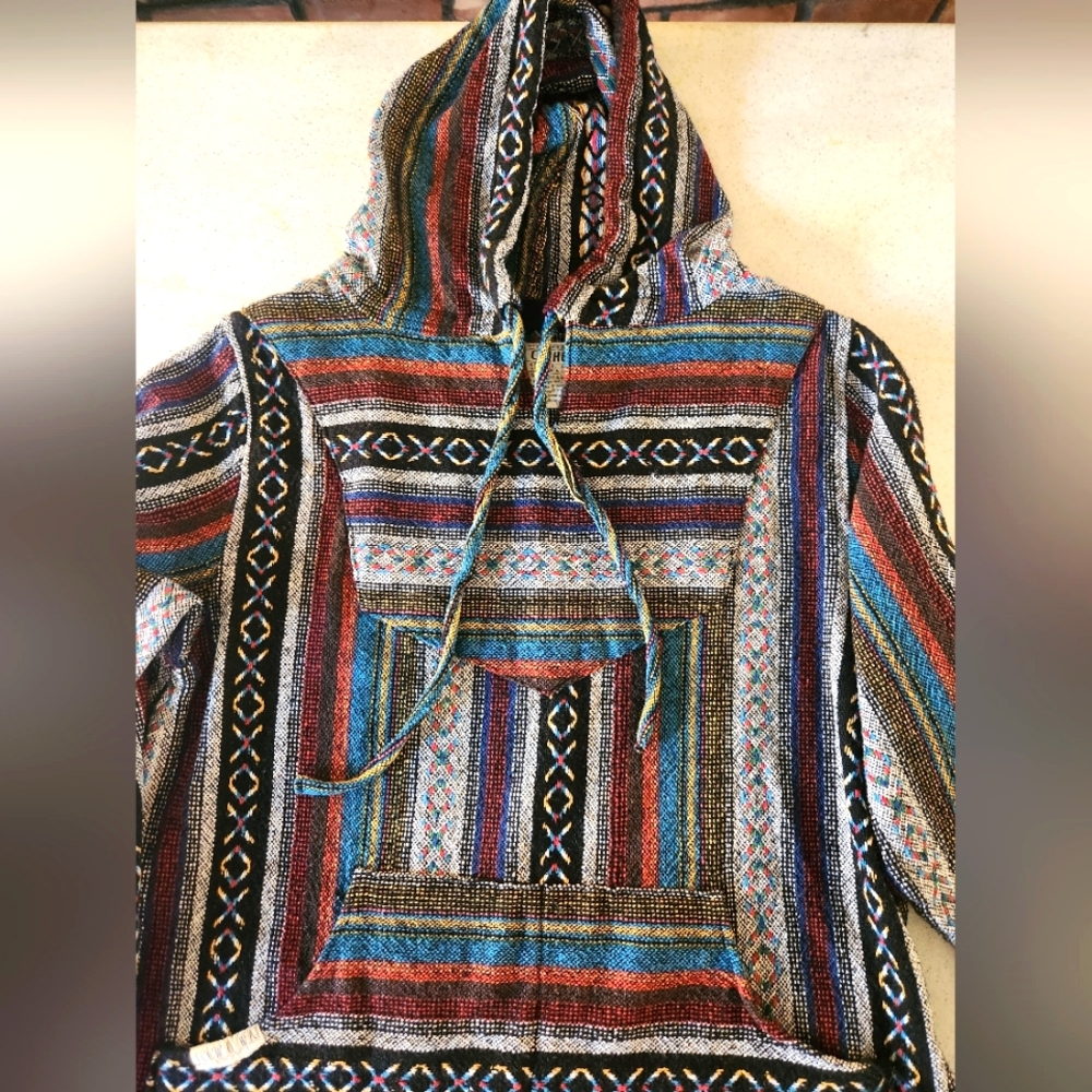 Unisex Color of Heat Southwestern Aztec Pullover Hoodie Boho Baja Small $90